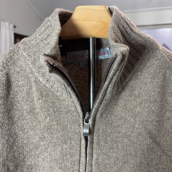Luigi Baldo 100 % Wool Sweater Quarter zip Taupe Brown Grandpacore old money - Picture 9 of 12